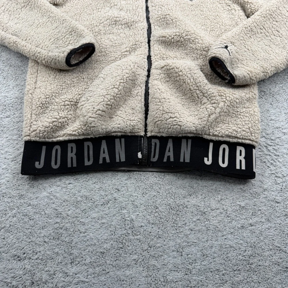 Air Jordan Jacket Boys Large 12-13 Yrs Beige Sherpa Teddy Fleece Hoodie Jumpman